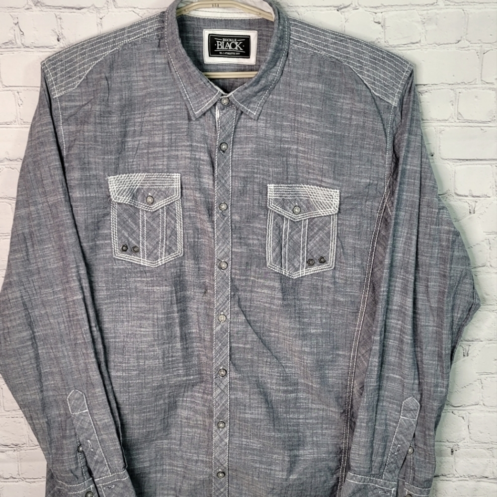 Buckle Black LS Button front Shirt XL